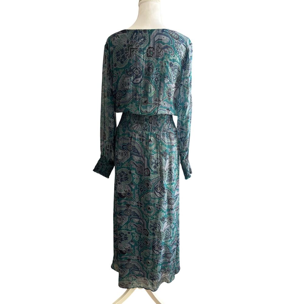 Soft Surroundings fairycore bluegreen maxi dress sheer overlay ruched sz M boho - Picture 2 of 11